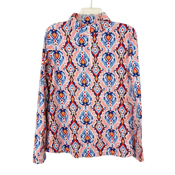 IBKUL Tops - IBKUL Quarter Zip Mock Neck Sun Shirt Size L Ikat Damask Print Long Sleeve UPF50
